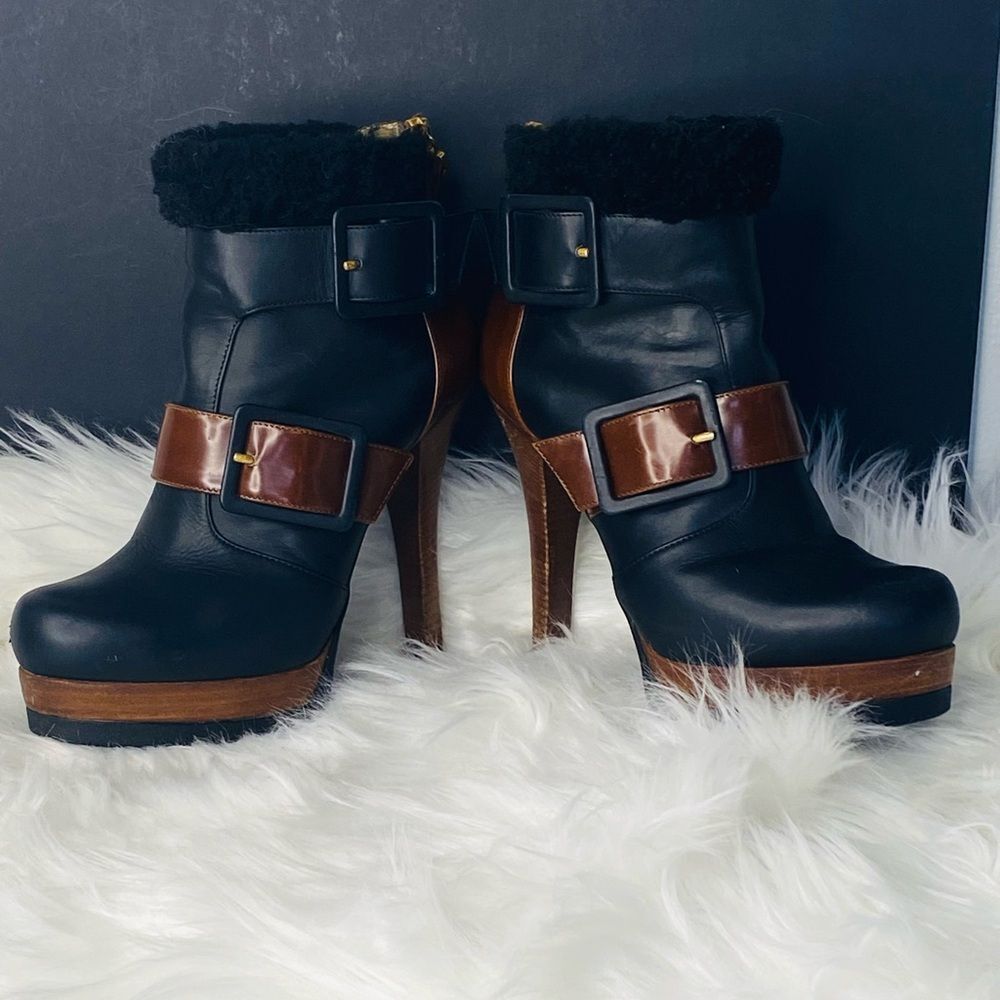 FENDI Moorland Authentic Black & Brown Leather Platform Ankle Boots Size 37 - Picture 11 of 17